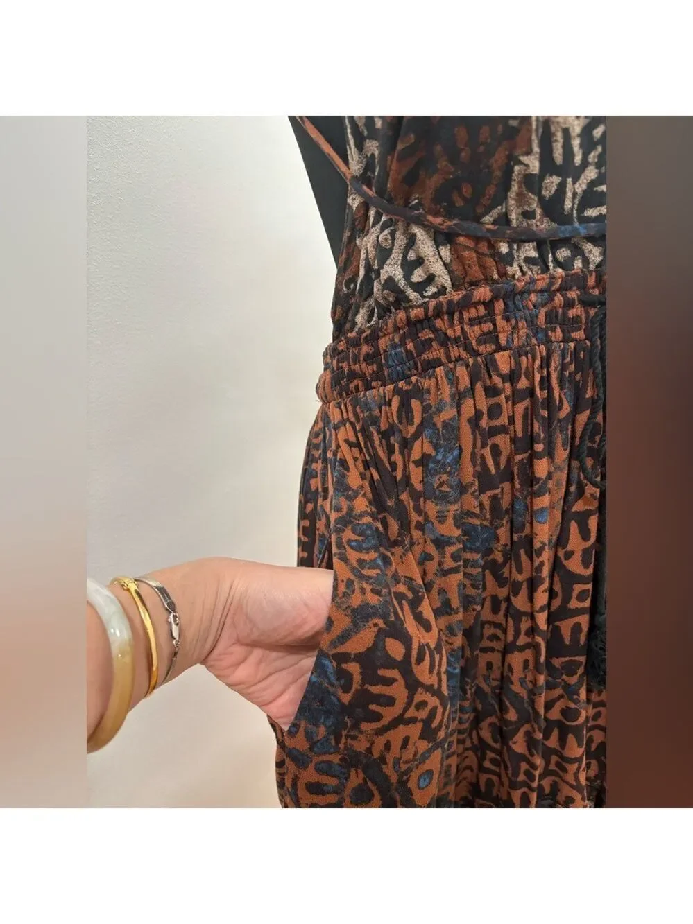 480. Free People Brown Patterned Halter Sundress
